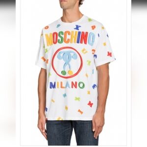 Moschino Unisex White Tee with Colorful Letter Graphics